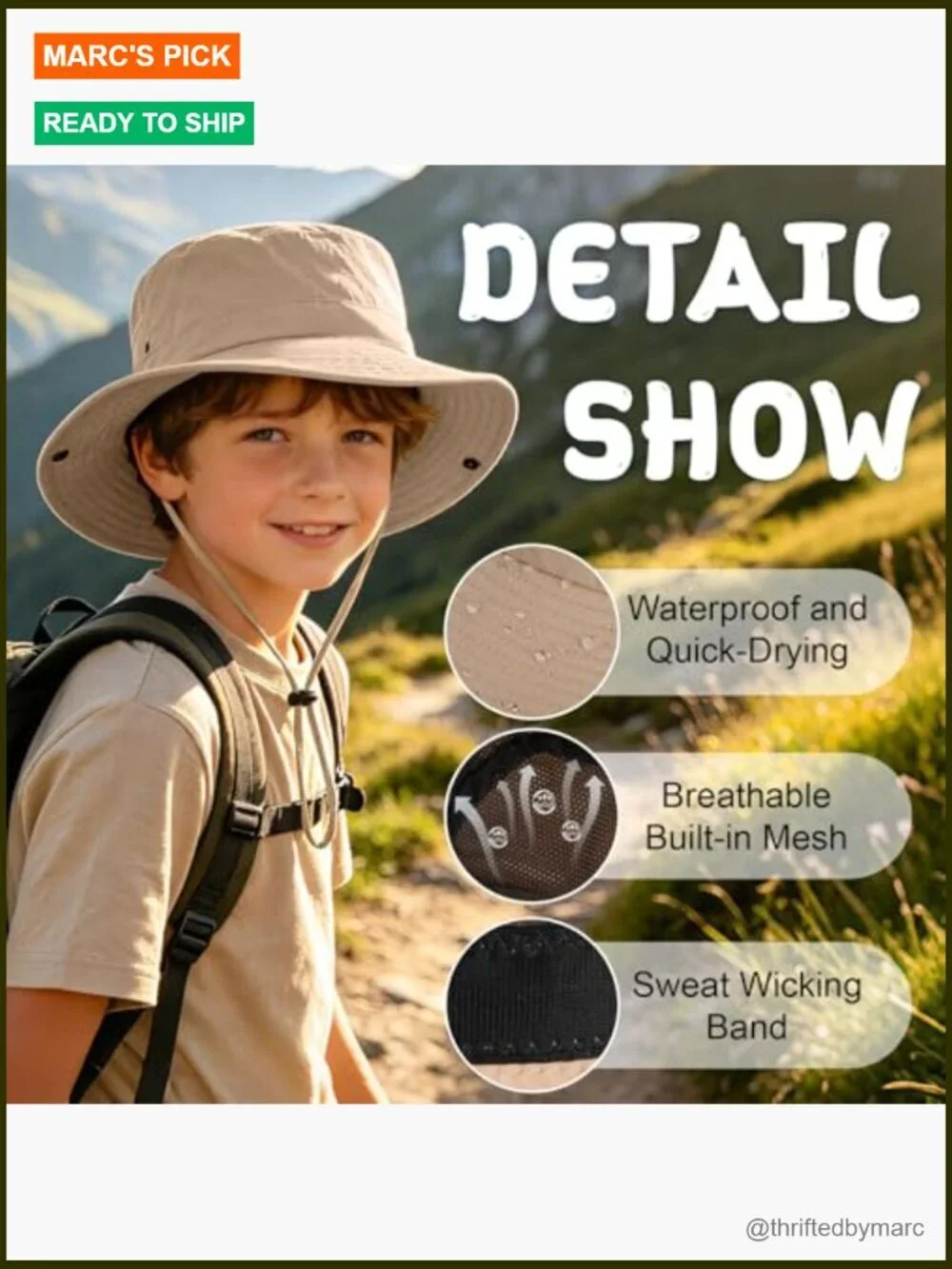 Wide Brim Sun Hat for Kids UPF 50+ Protection Bucket Hat 2 Pack